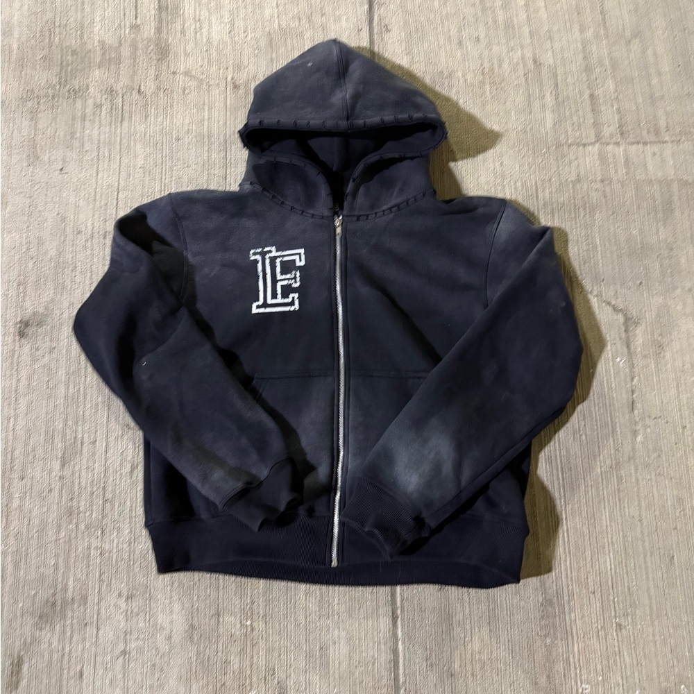 Black Zip-Up Hoodie with Embroidered Logo